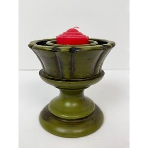 Vintage 60s Avocado Green Candle Holder Mid Century Modern